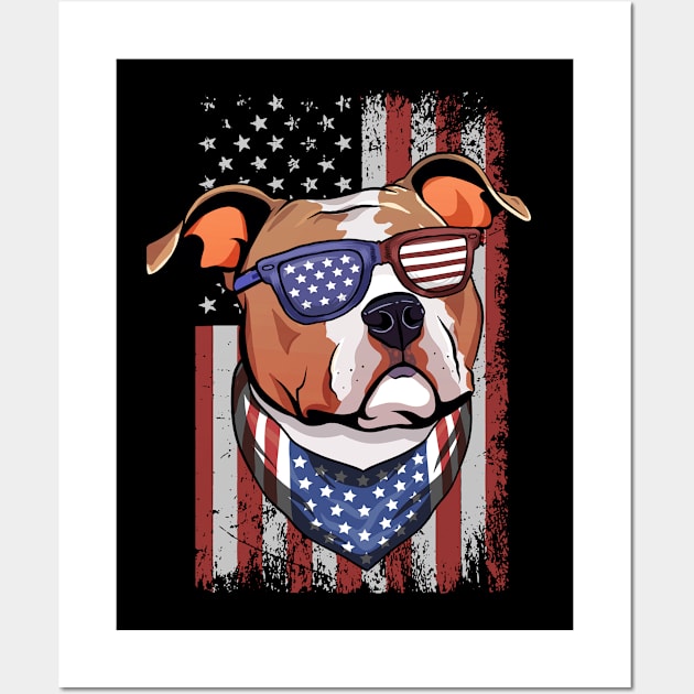 Staffordshire Terrier Dog American Flag Art Wall Art by USProudness